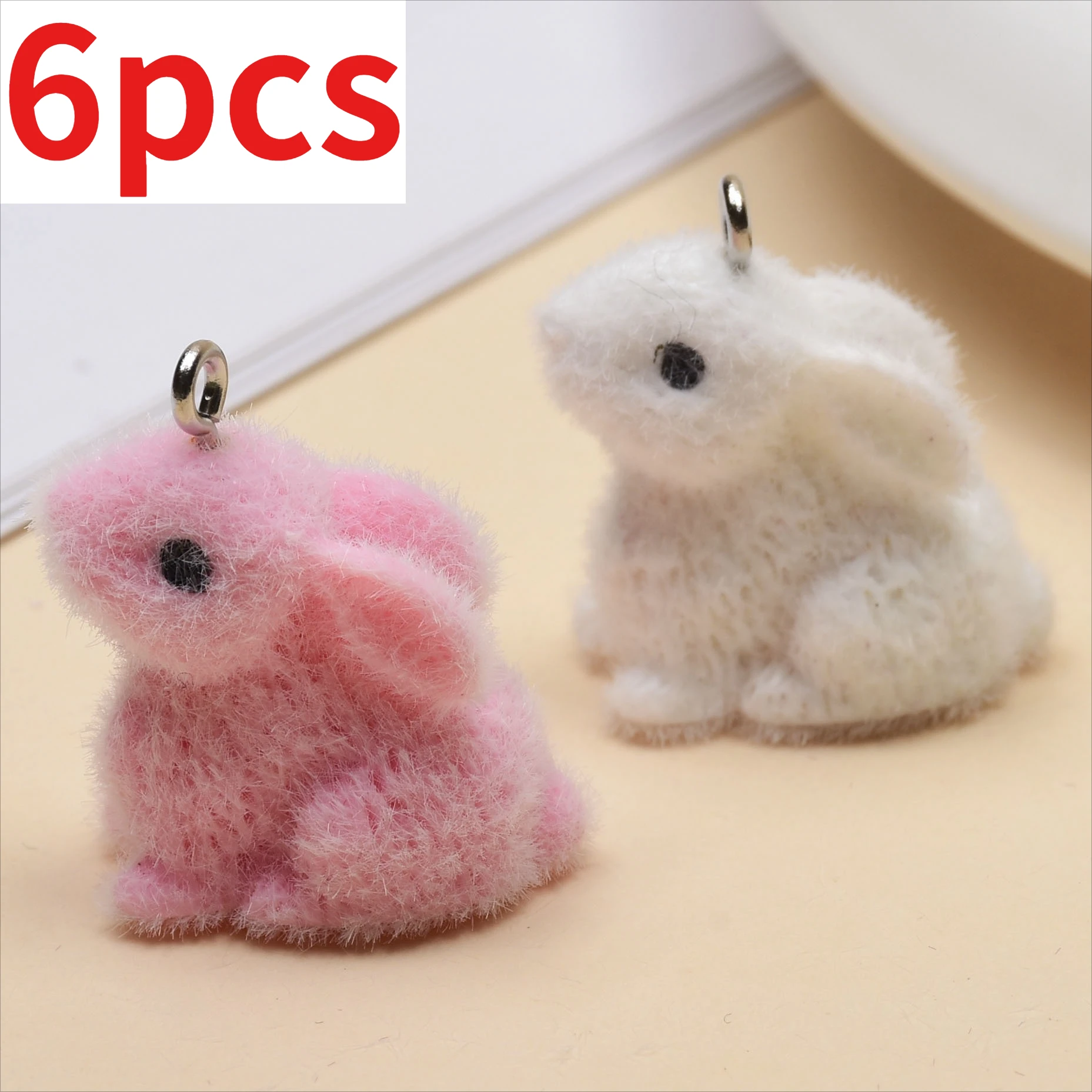 

2pcs Flocking Resin Cute Rabbit Charms Cartoon Animal Dolls Pendant for Necklace Keychain Diy Handmade Jewelry