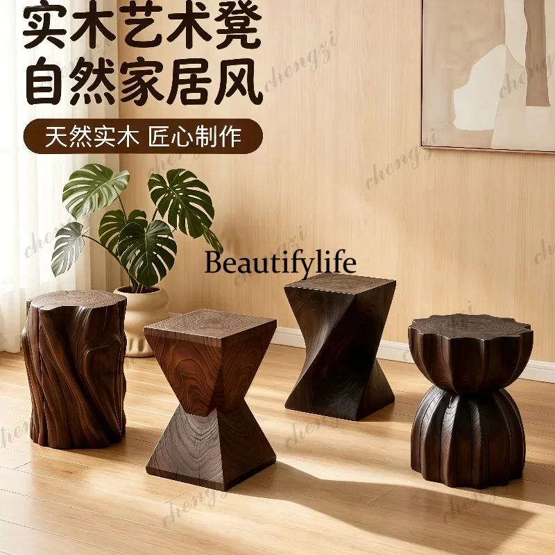 A52 Carbonized wooden pier log solid wood homestay ornament wooden pile shoe change stool display cabinet flower stand table