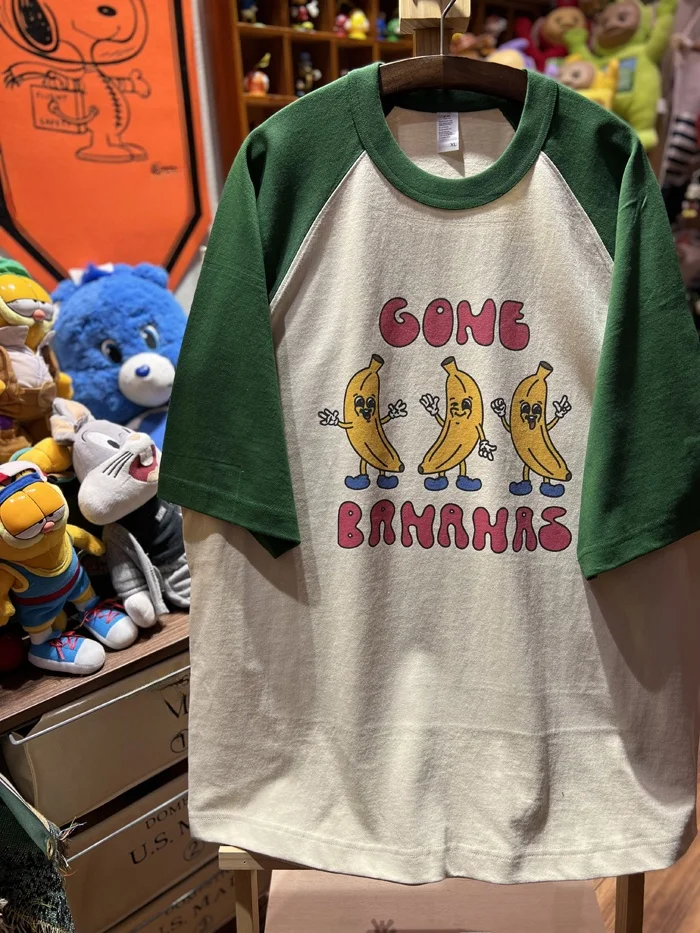 아메이카지 빈티지 귀여운 바나나 캐릭터 컬러 블로울더 인서트 코튼 280g 헤비웨이트 커플 티셔츠 캐주얼 스타일