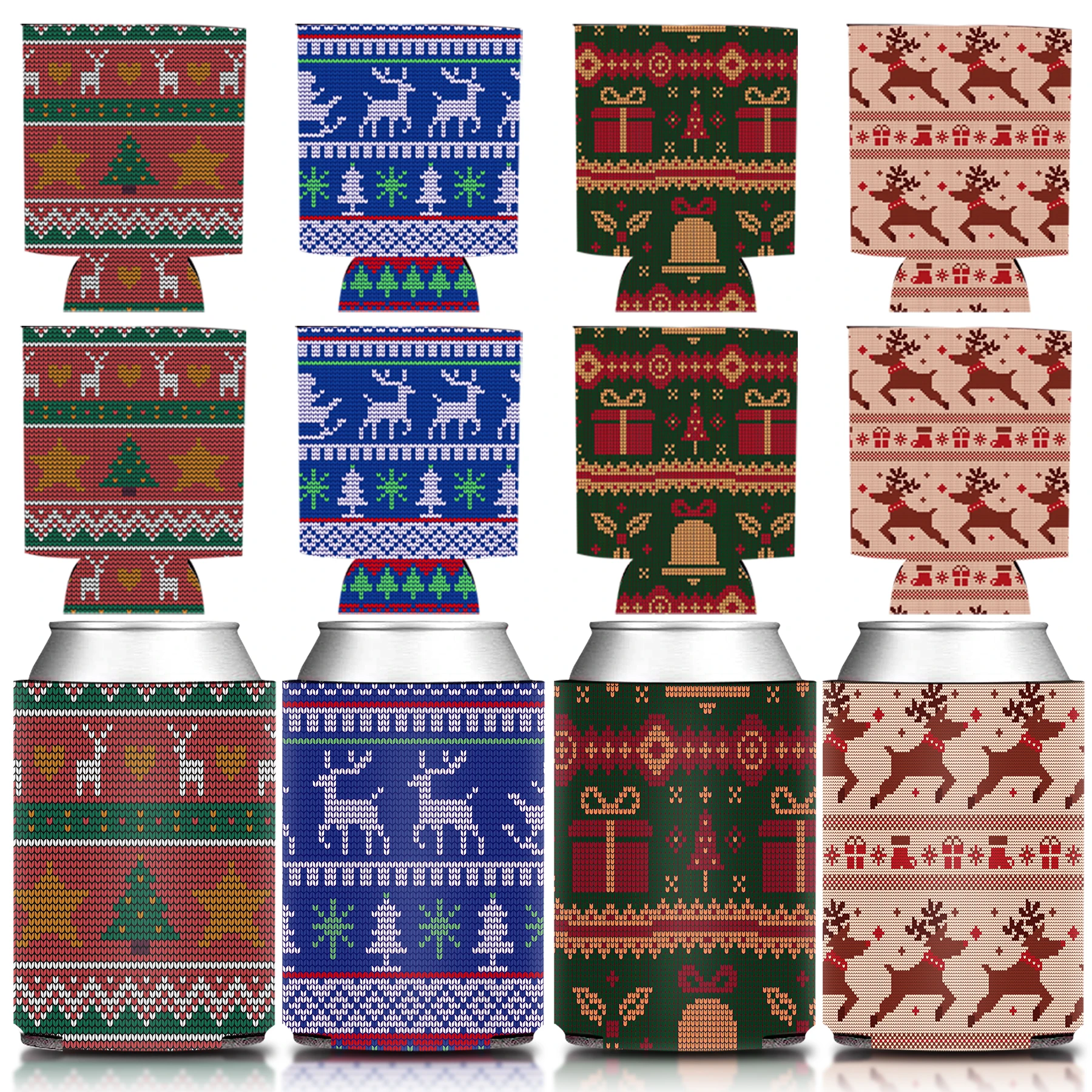 12Pcs/Set Can Cooler Sleeve, Vintage Reindeer Christmas Tree & Gifts Knitted Sweater Design,Bridal Shower Party Favor Decoration