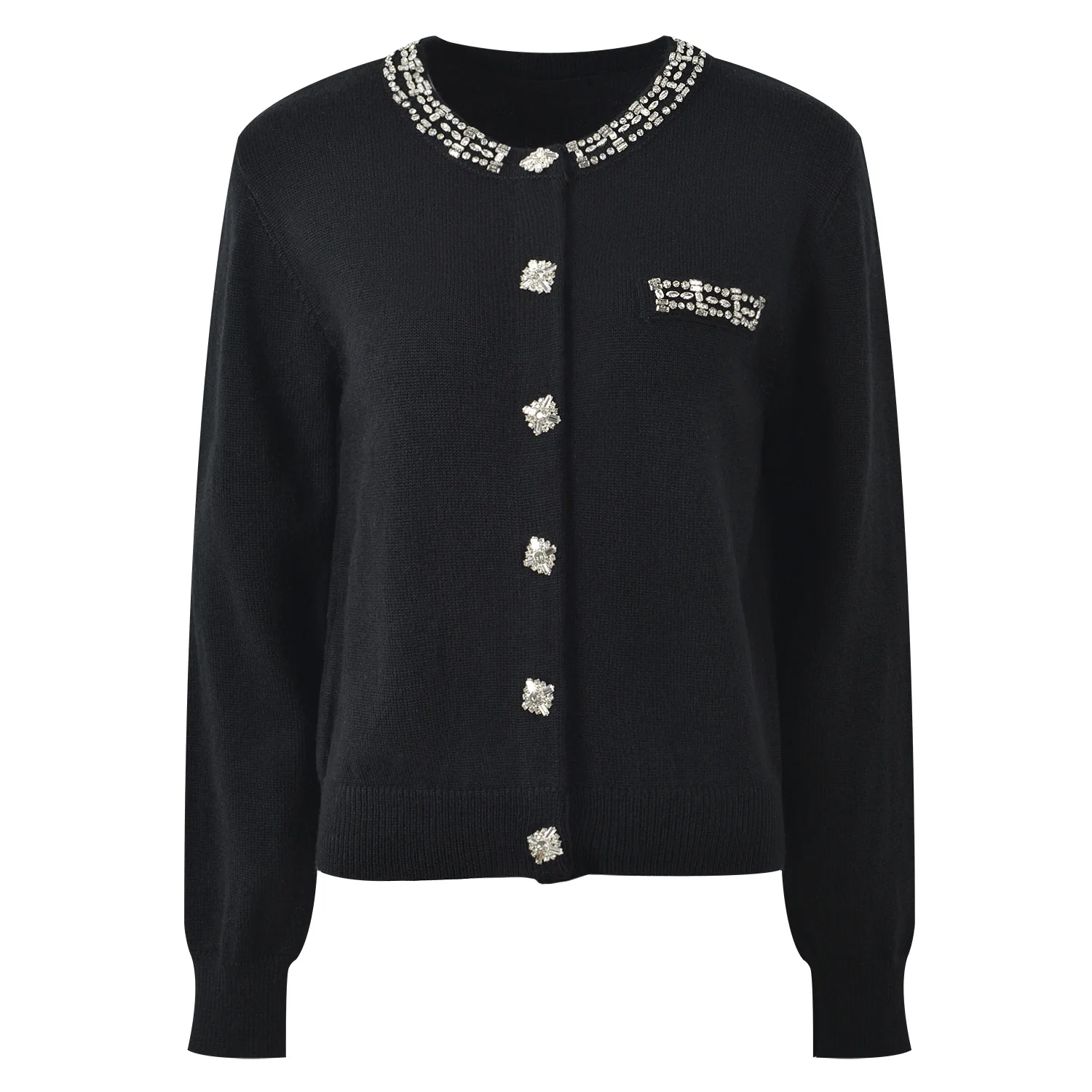 High-End European Style Women's Loose Knitted Sweater Coat Casual Autumn Winter Heavy Diamond Decorations Open Cardigan