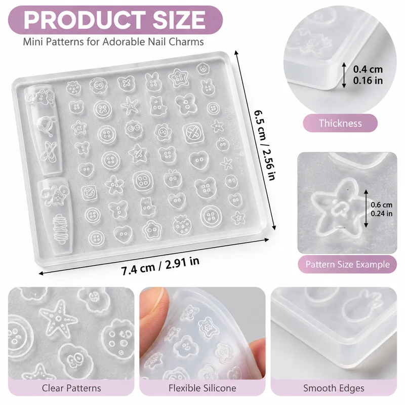 Manicure Multi Shapes Button Silicone Mold 3D Nail Art Mould Cute Nail Charms DIY Resin Buckle Making Template Nail Art Supplies