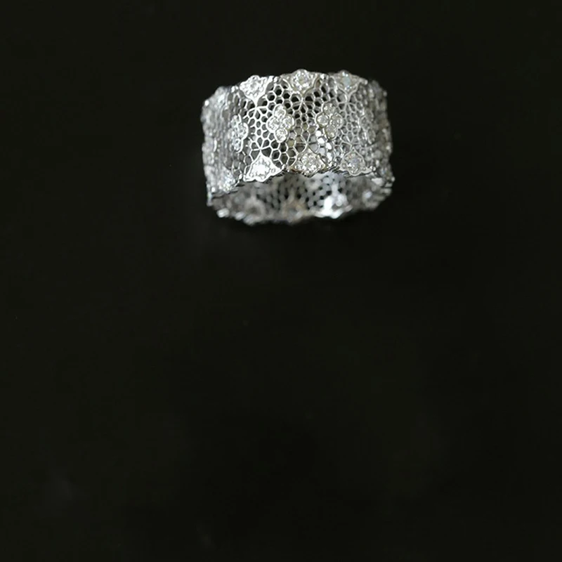 Foxanry Hollow Lace Geometric Rings For Women Girls Vintage Simple Fashion Temperament Elegant Gentle Wedding Bride Jewelry Gift