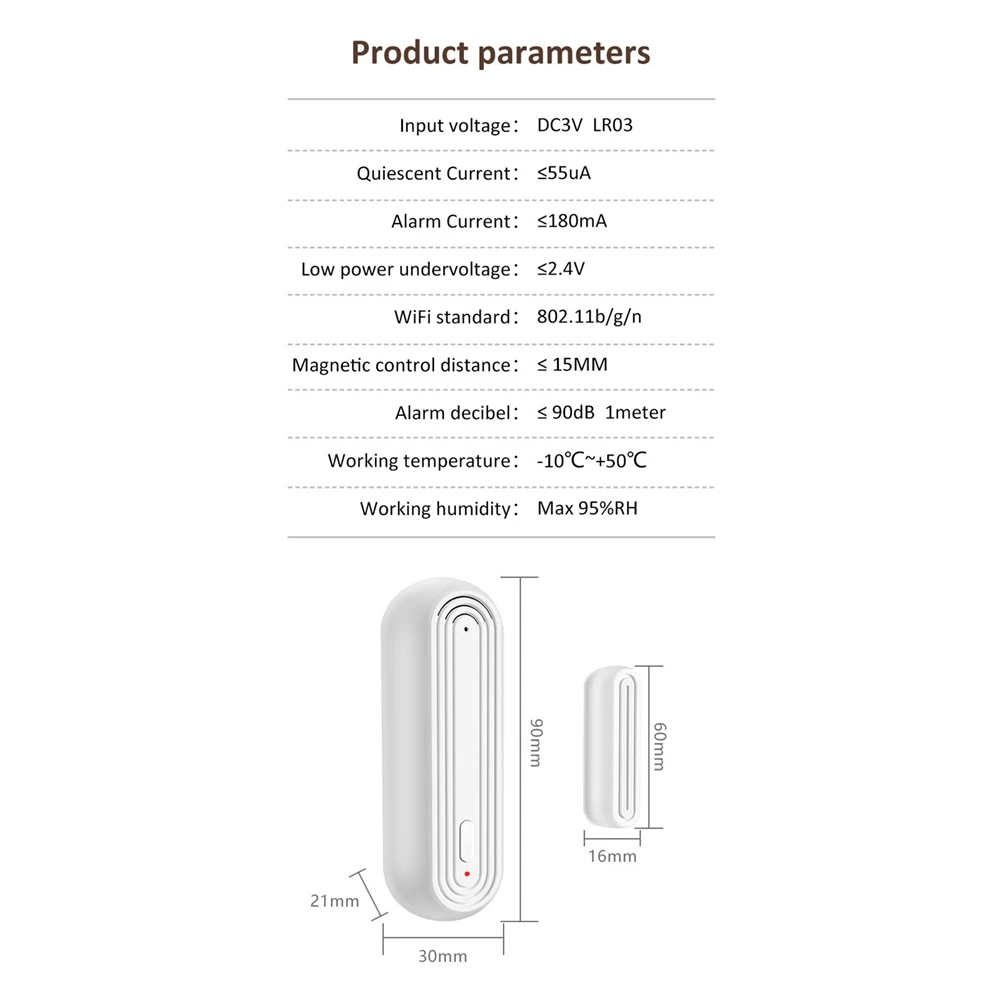 AA08-Tuya Wifi Smart Door Magnetic Sensor App Control USB Wireless Door & Window Sensor Door Magnetic Alarm Detector
