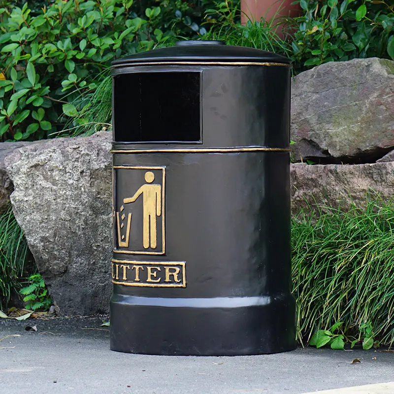 Public street metal dust bin recycling outdoor aluminum rubbish garbage  trash can waste bin