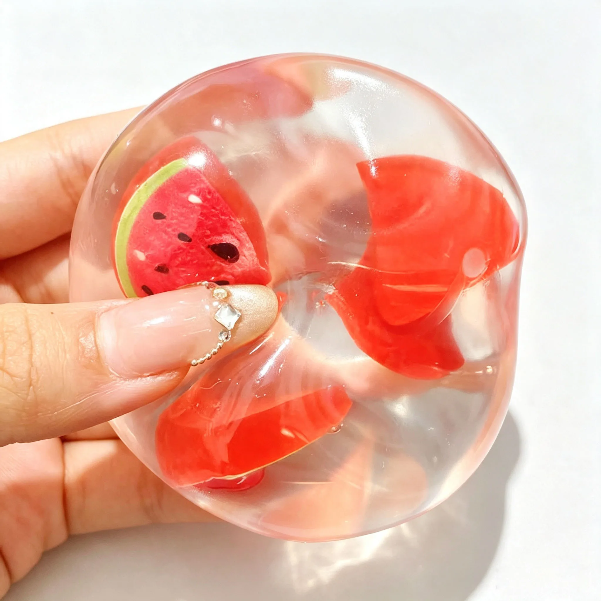 Transparent Fruit Slice Squishy Stress Ball Non Spring Back Moldable Fidget Squeeze Toy