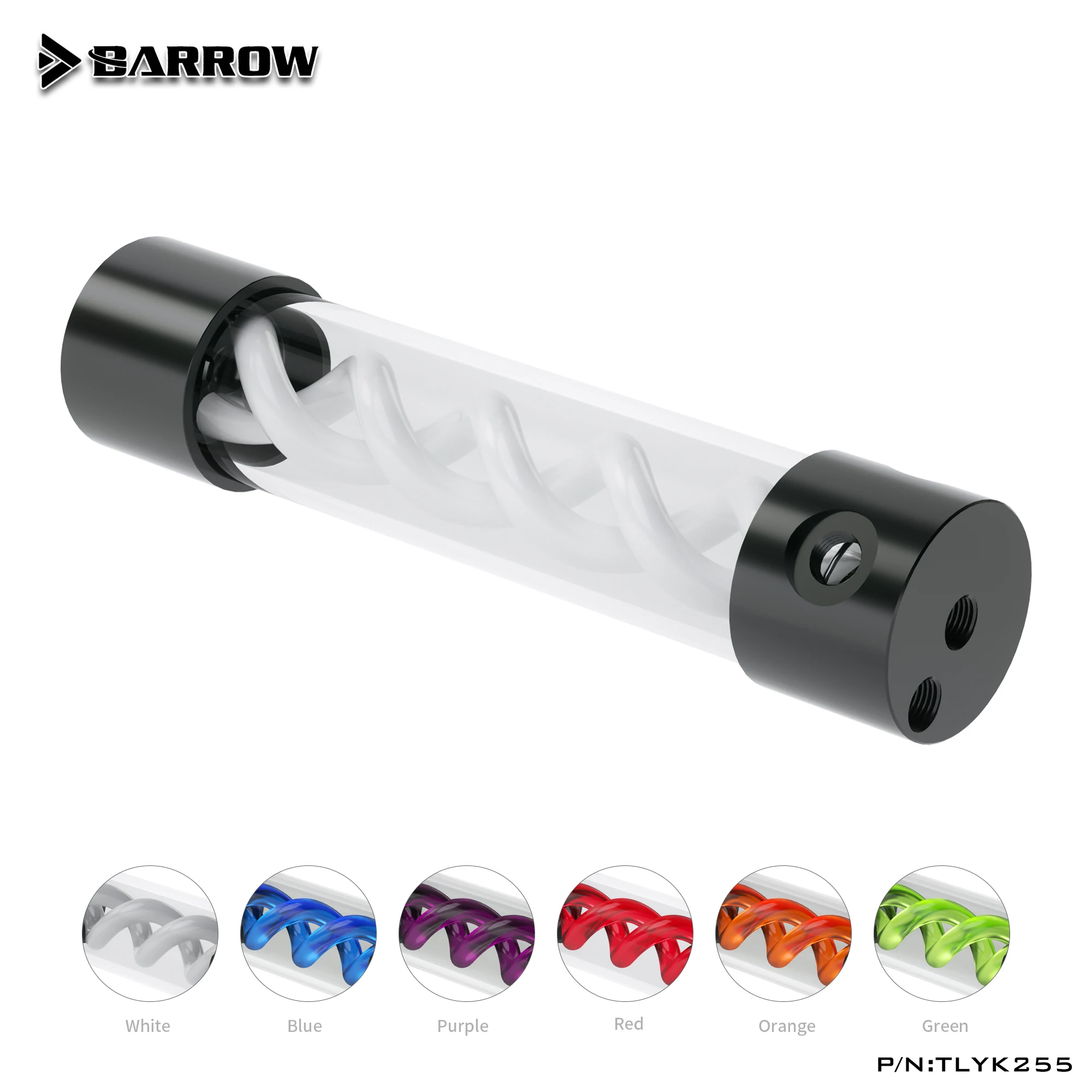 BARROW 255mm X 50mm Doppia Elica T-Virus Sistema di illuminazione del serbatoio del liquido di raffreddamento cilindrico raffreddato ad acqua POM + PMMA Luce di copertura nera