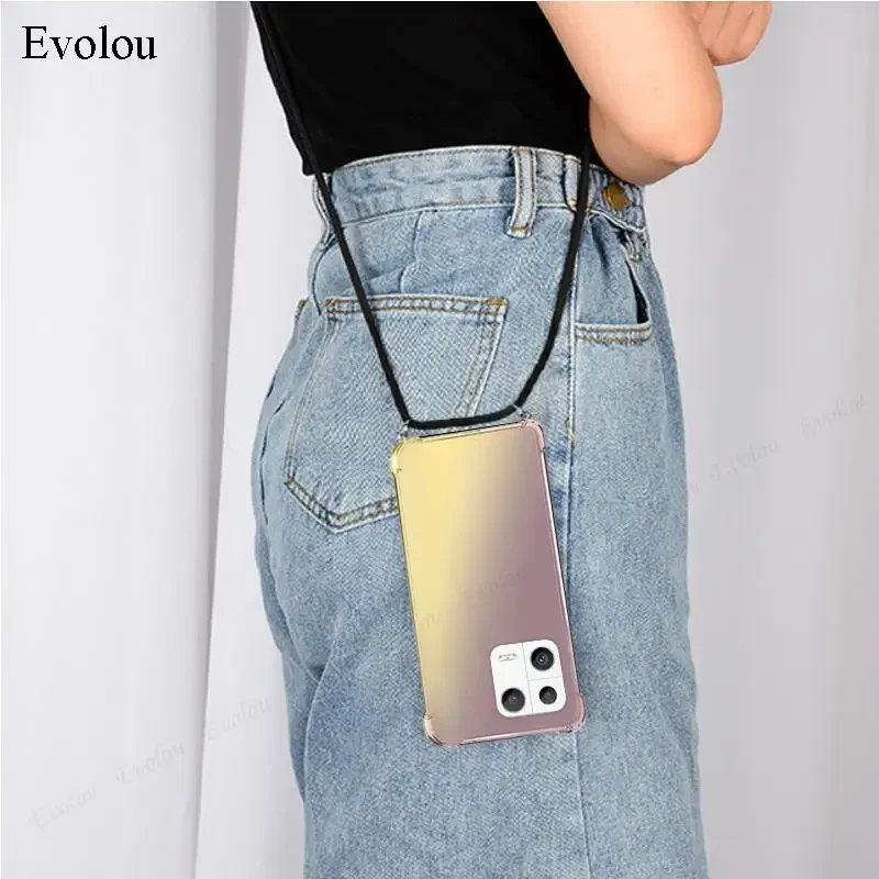 ل الشرف 400 الذكية Crossbody الحبل الرقبة حزام جراب هاتف ل الشرف X7D 4G 5G شفافة التدرج للصدمات الغطاء الخلفي