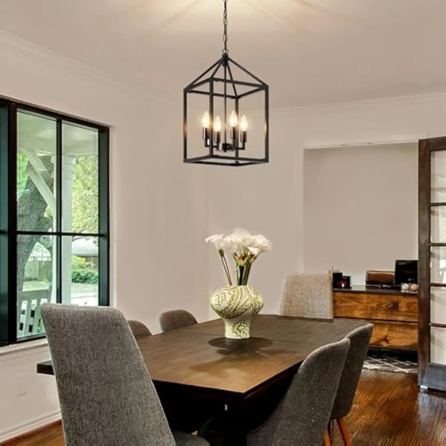 

Modern Farmhouse Chandeliers for Entryway, Black Dining Room Light Fixtures, 4-Light Pendant Lights Kitchen Island, Hanging Ind