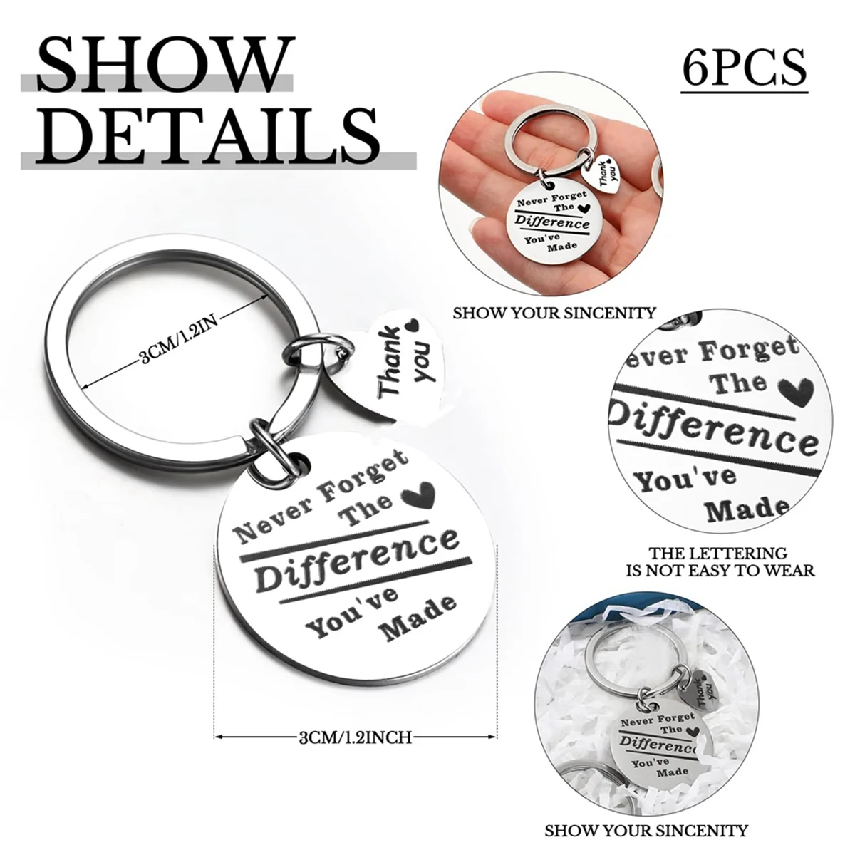 

ELBA_12 Pcs Gifts Keychain Appreciation Gifts Women Inspirational Keychain
