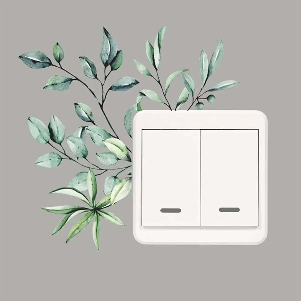 Personalized Creative PVC Wall Sticker Floral Green Leaf Plant Decal Switch Sticker Sticker Gifts Home Decor