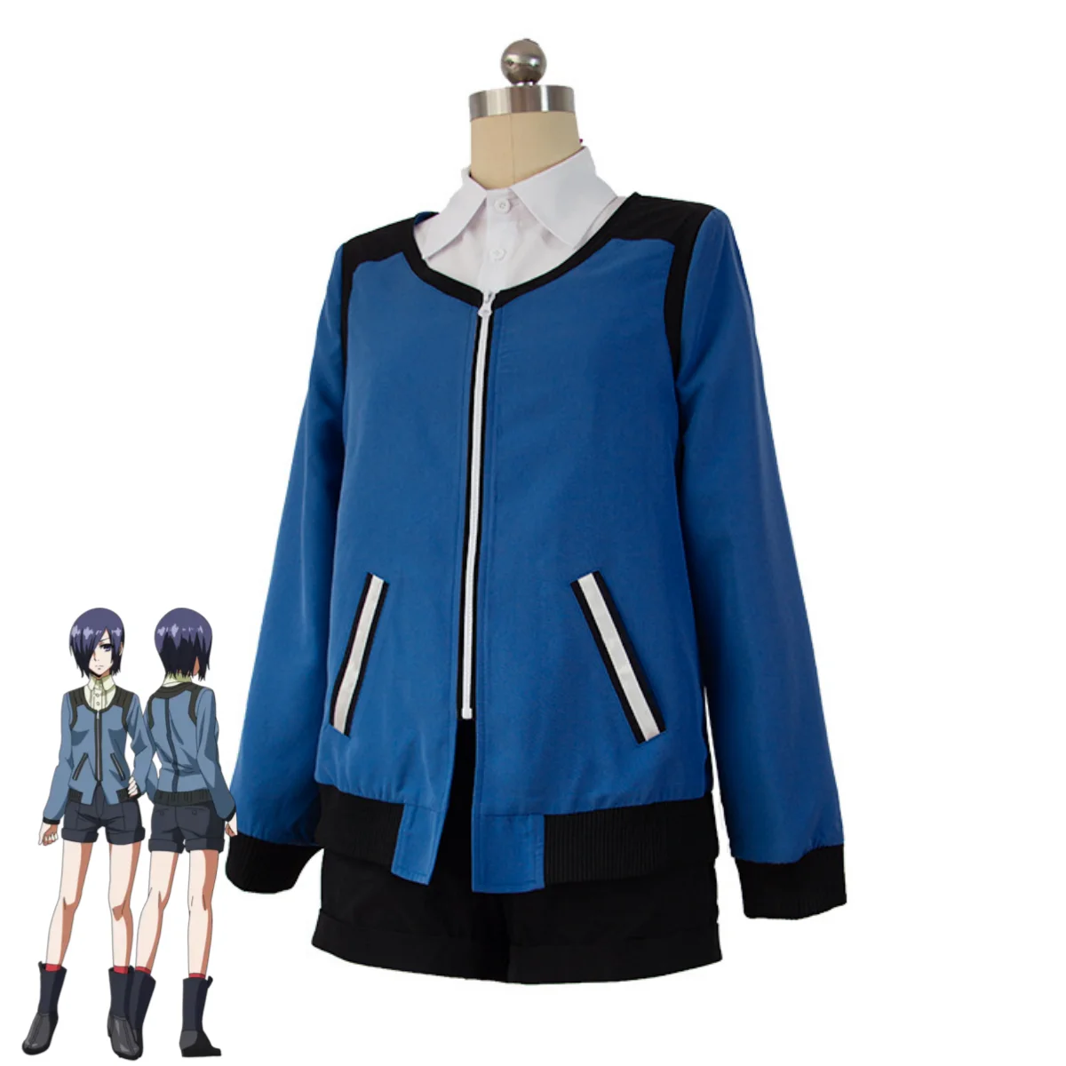 Anime tokyo ghoul touka kirishima cosplay traje azul mangas compridas casaco camisa peruca adulto homem mulher sexy carnaval terno