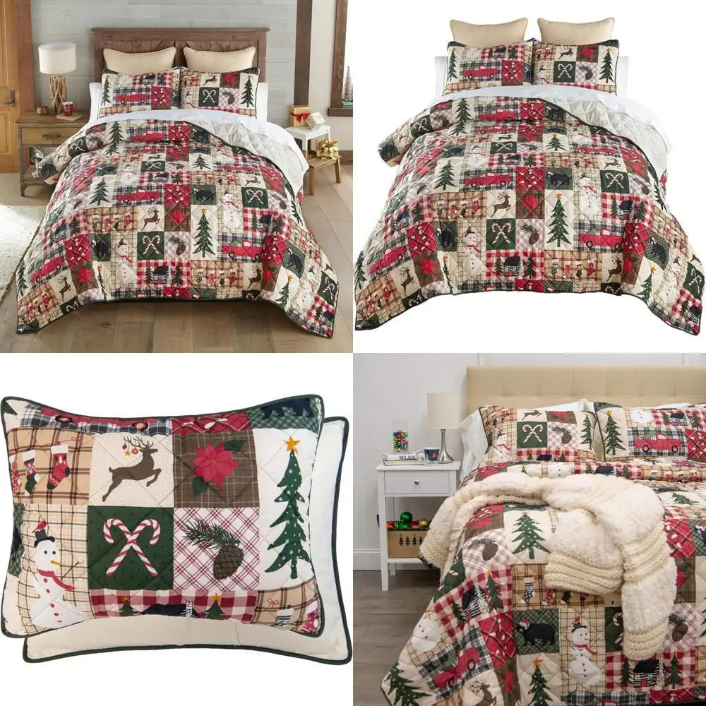 

Queen Size Holiday Dream Microfiber Quilt Set with Two Matching Shams