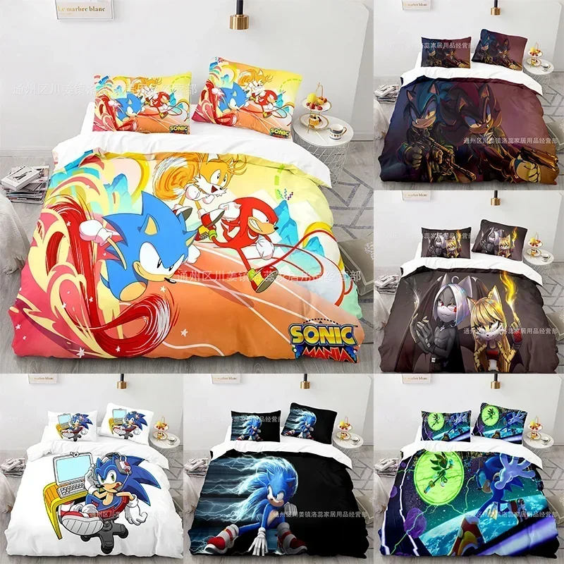 

Sonic The Hedgehog Bedding Set Quilt Cover Pillowcase Anime Decoration Bed Spead Bedroom Duvet Cover Bedding Suit Kids Gift Toy