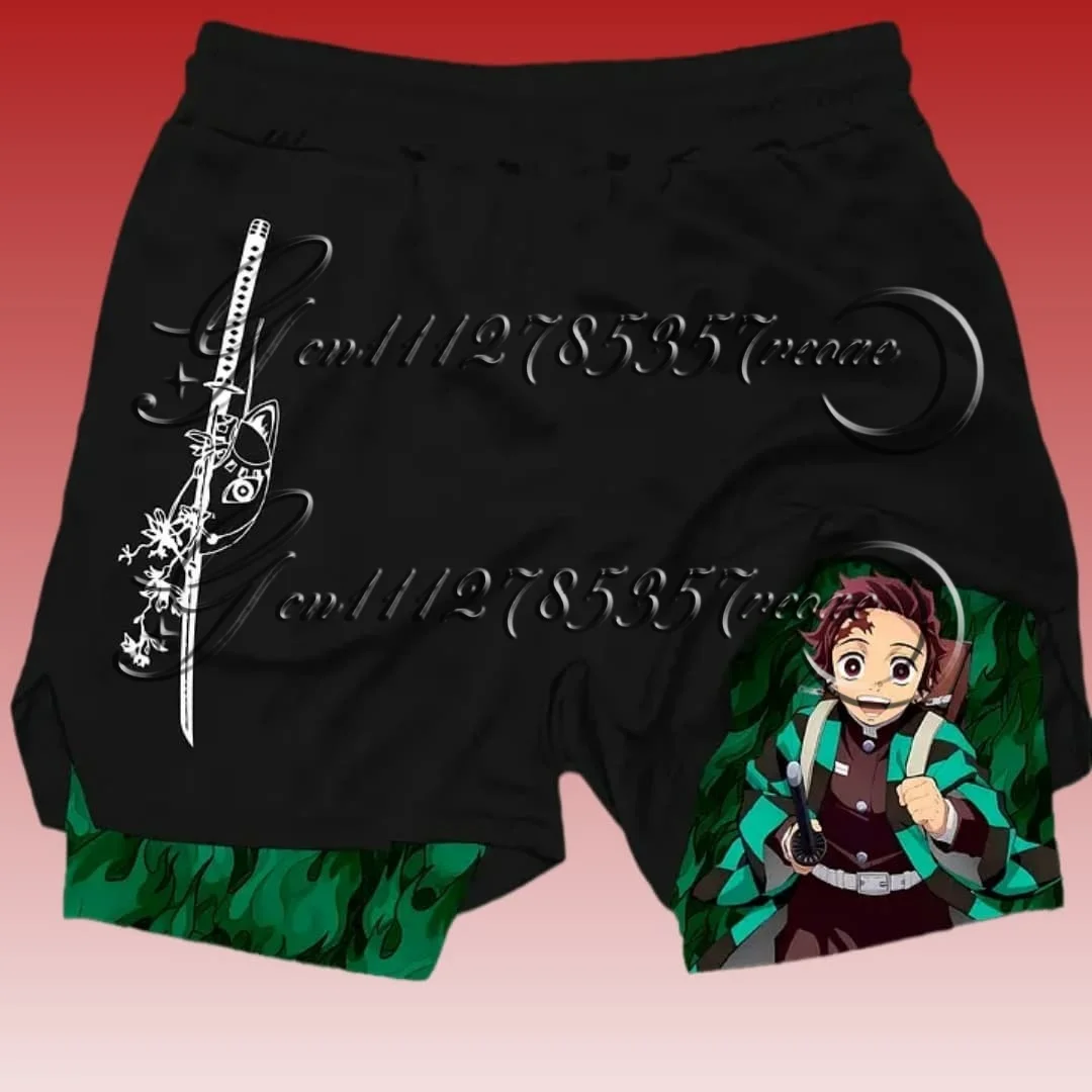 

Demon Slayer Anime Print Double-layered Shorts, American Summer Fitness Sports Loose and Fashionable Shorts for Men and Women
