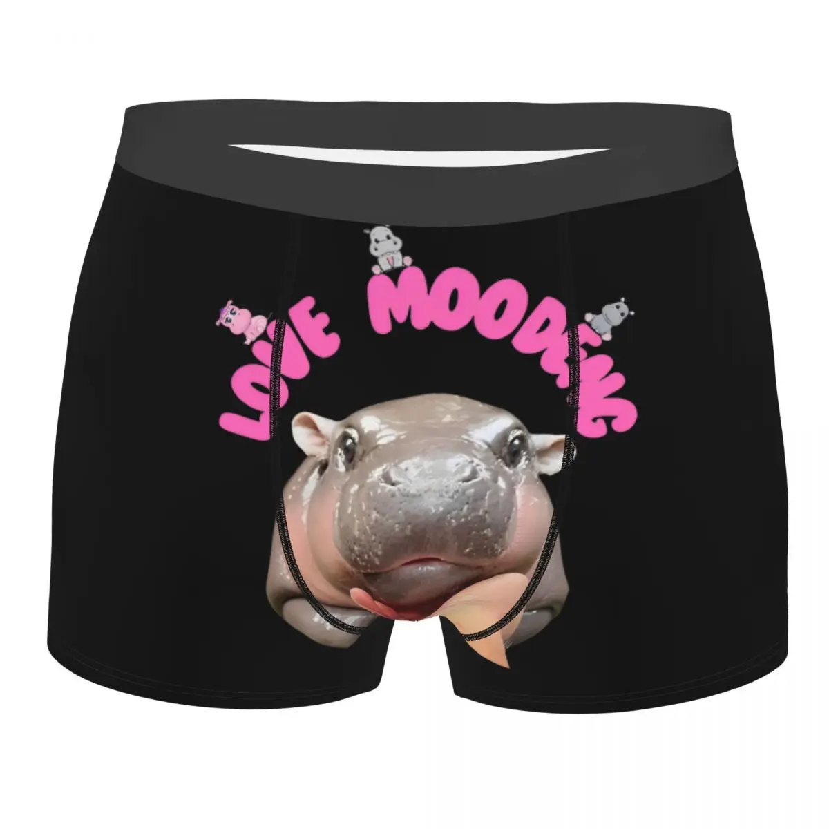 Fashion Boxer Love Moo Deng Shorts Panties Men Underwear Polyester Underpants for Homme Plus Size