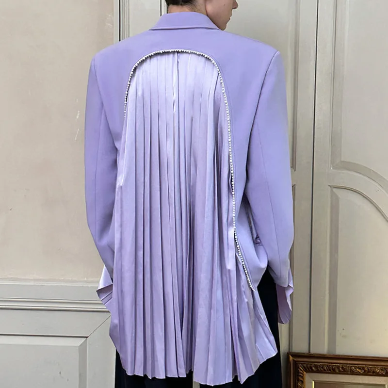 WVGA Spring Autumn New Men Tide Niche Design Beaded Decorative Turn-Down Collar Blazer Chic Casual Patchwork Trendy Coats W18646