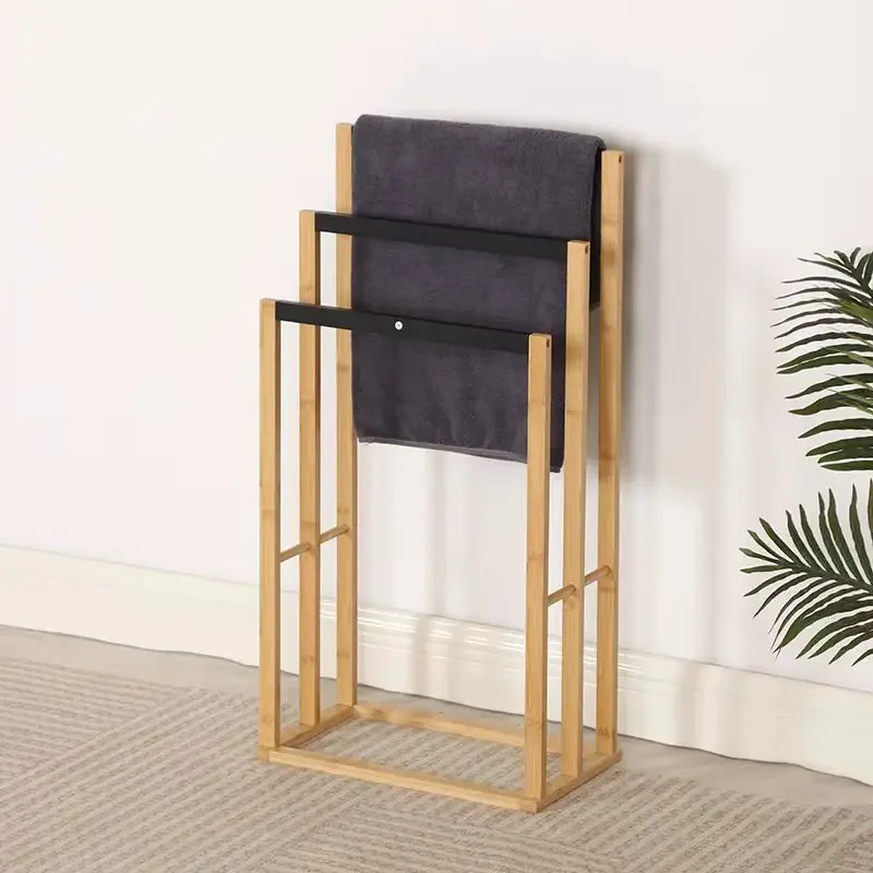 Practical and simple bamboo and wood bathroom combination towel rack, shelf, multi-functional household floor rack