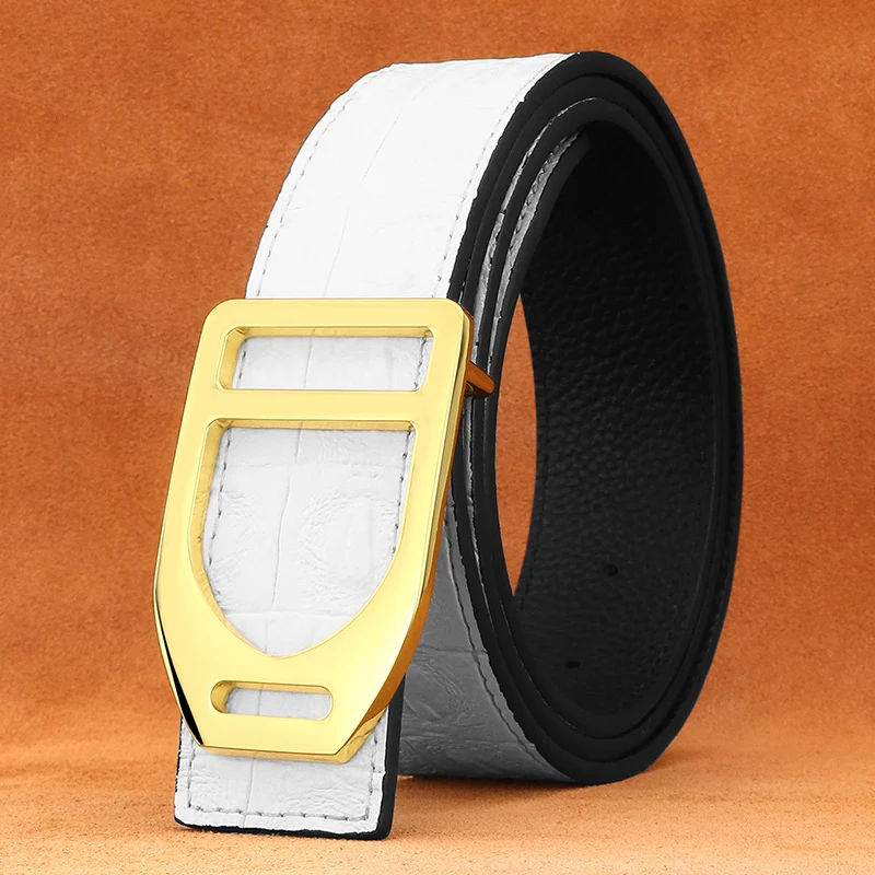 

High Quality Belts Men Personality Slide Buckle Wide Genuine Leather Luxury Famous Brand Fashion White Younth Ceinture Hommeb894