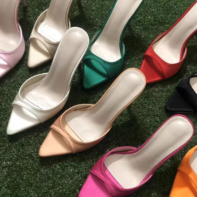 

Summer Solid Woman Slippers Pinted Toe Thin Super High Heels Slip-on Female Sandals Sexy Large Size Chic Stylish Lady Shoes