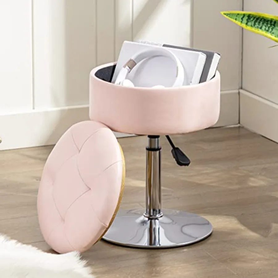 

360°Swivel Vanity Stool Chair for Makeup Room Height Adjustable Stool for Vanity with Storage Small Faux Leather for Bathroom L