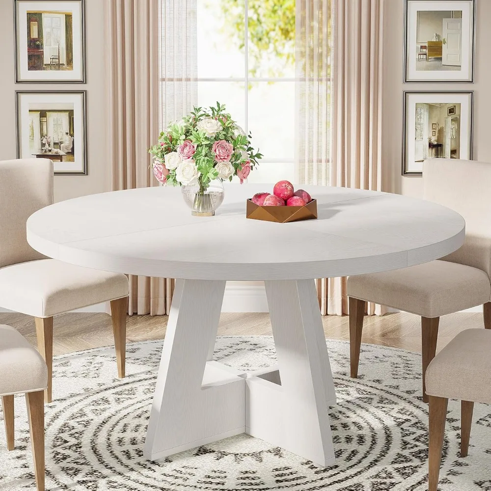 

47" Round Wooden Dining Table for 4-6: Kitchen & Dining Room Circle Dinner Table with Solid Wood Top