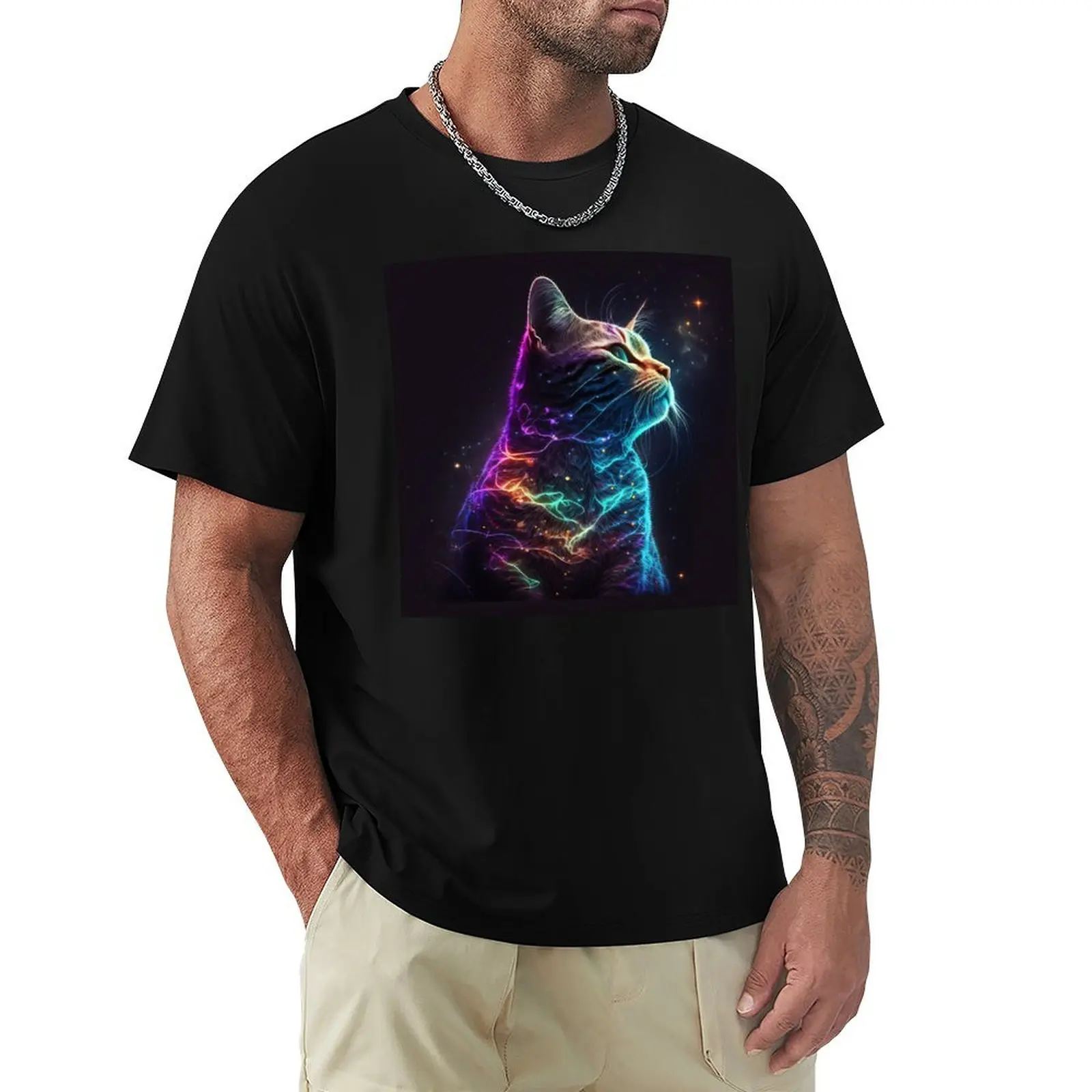 

Neon Cat In Space T-Shirt anime tshirt cute tops Short sleeve tee men
