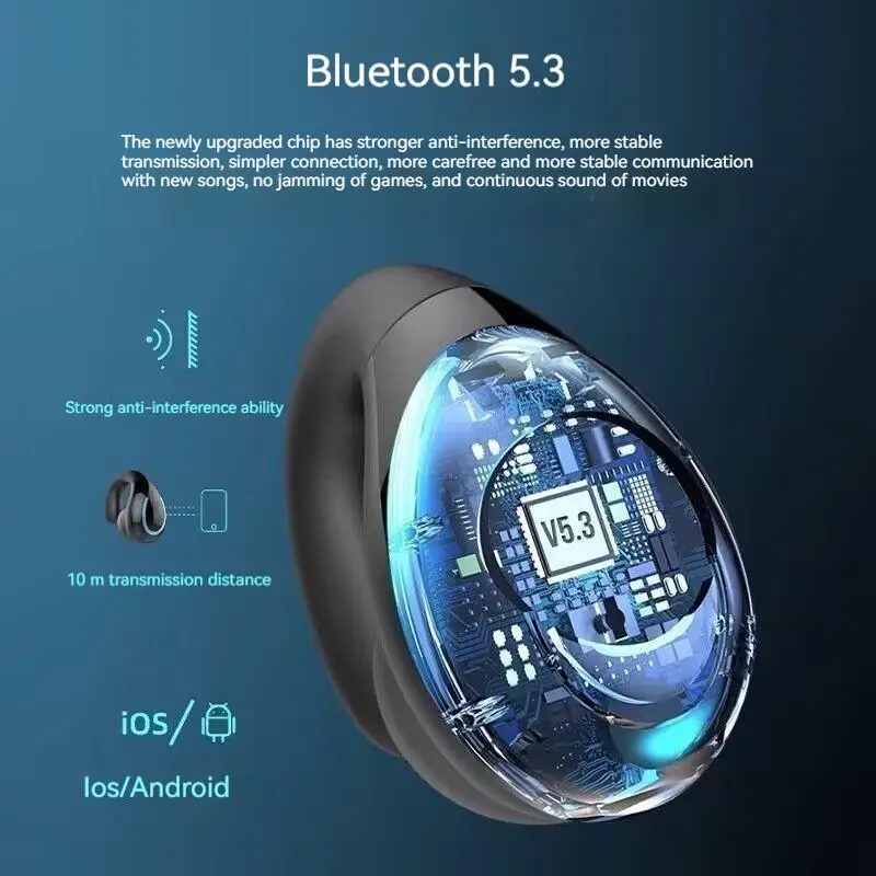 LED Monaural Open-Ear Bone Conduction Headphones Wireless Bluetooth Earbuds Hifi Sound Earphones ENC Waterproof Sports Headsets