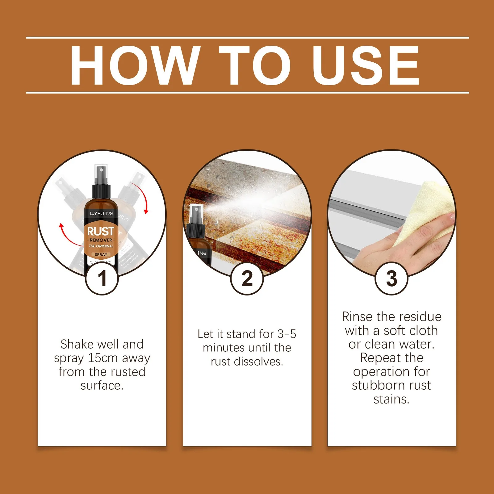 สเปรย์กําจัดสนิมบนพื้นผิวโลหะ ละลายสนิมโดยไม่ทําลายฐาน หลายวัสดุ สากล และซักง่าย