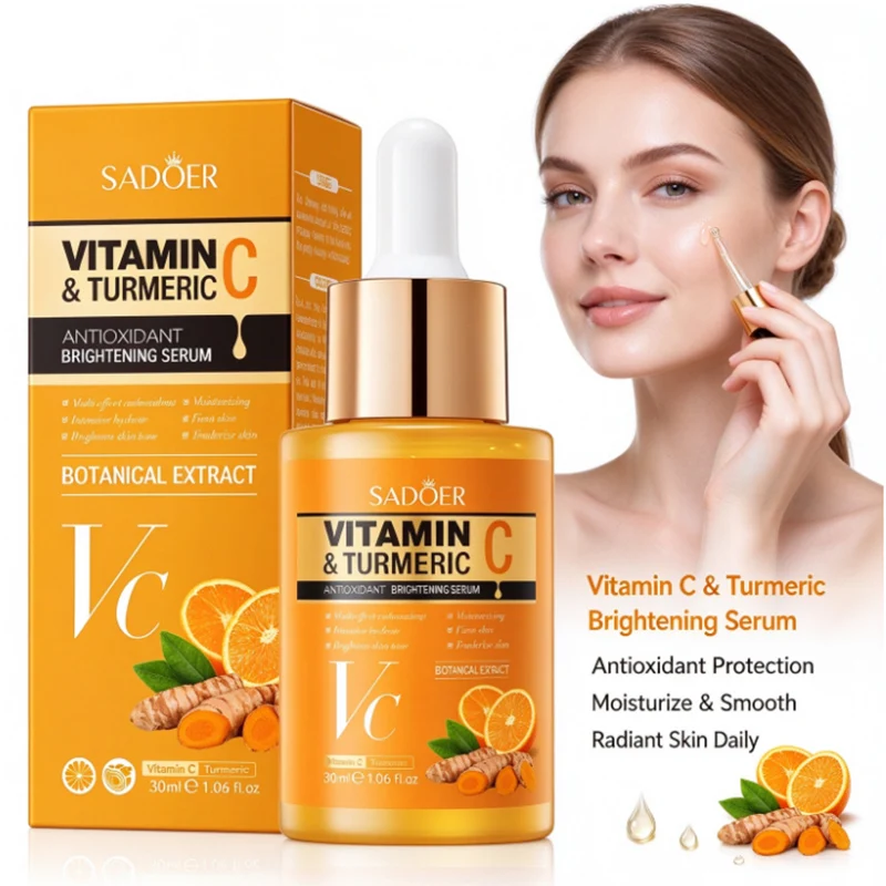 SADOER Sérum Facial de Vitamina C e Cúrcuma, Ilumina o Tom da Pele, Hidrata, Nutre, Melhora a Pele Seca, Essência Facial para uma Pele Lisa e Firme, C