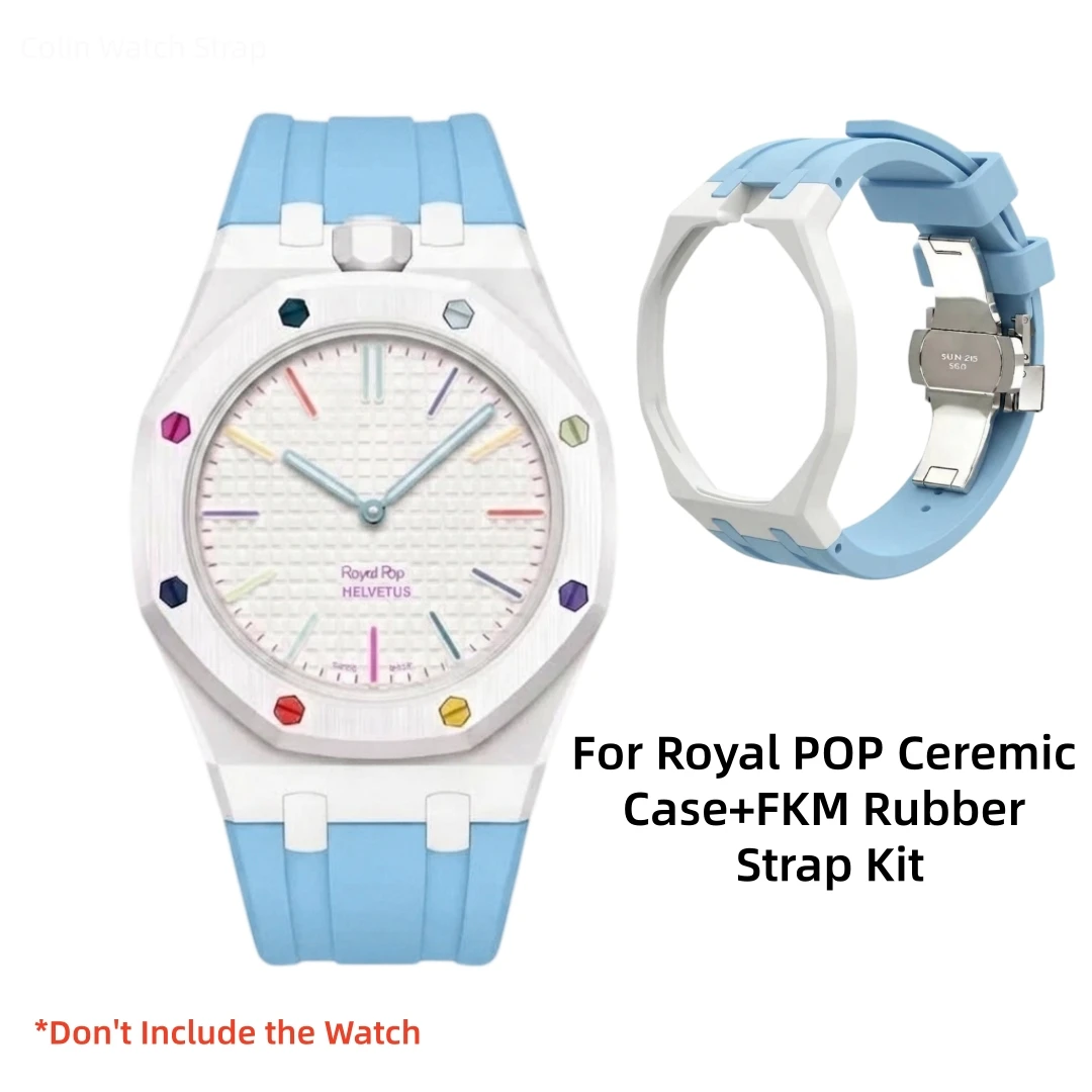 Kit de pulseira de relógio com caixa de cerâmica de alta qualidade e borracha FKM para AP e Swatch Royal POP, com kit de fivela dobrável e ferramenta de troca para relógios de 3/12.