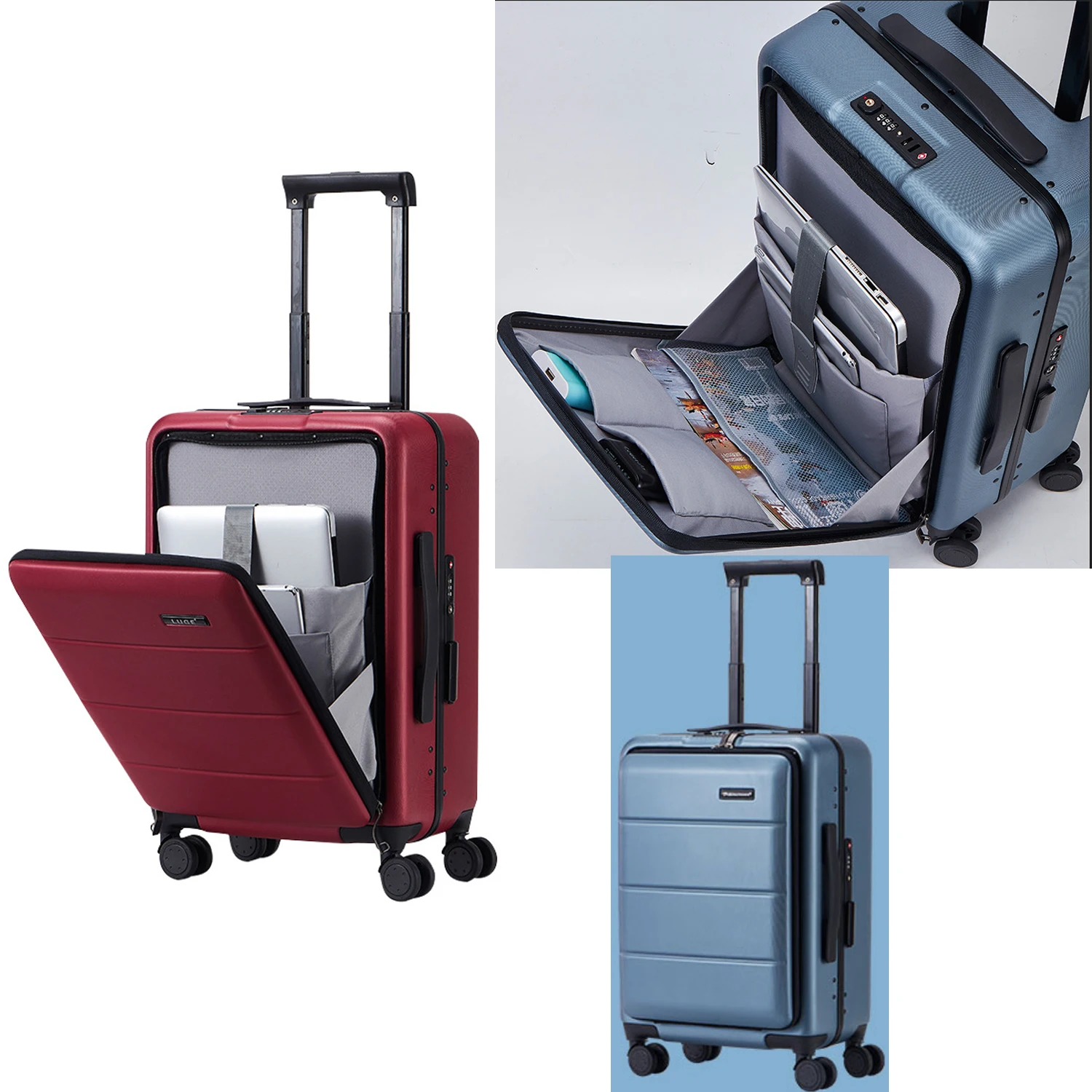 

18"20"22"24"26" Aluminum Frame Expandable Laptop Trolley Luggage Front Opening Travel Suitcase On Wheels TSA Lock Free Shipping