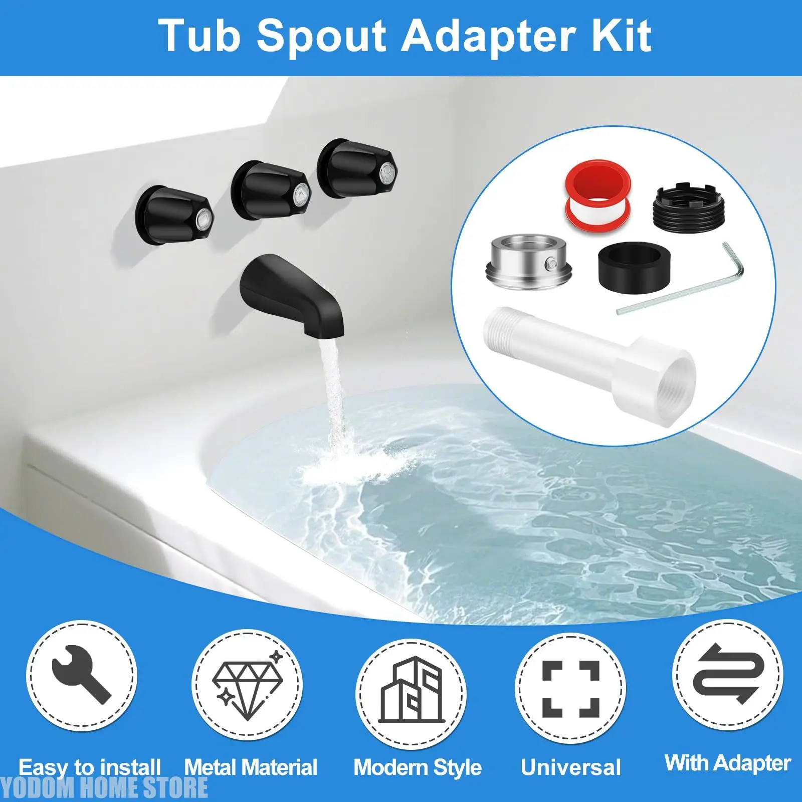 

3 Piece Shower Trim Kit Shower Knobs & Bathtub Faucet Compatible with 1/2 Copper Pipe 1/2 IPS & 3/4 IPS Thread Connections