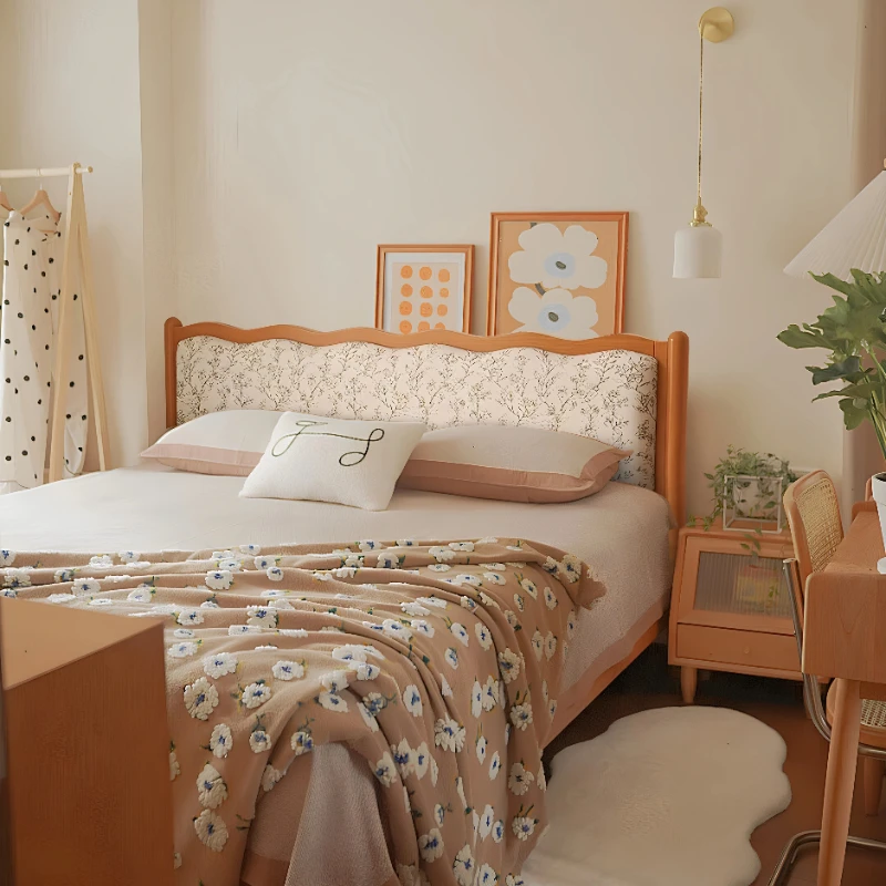 

Adjustable Minimalist Double Bed Wooden Design Tanning Medium Double Bed Simple Advanced Muebles Para El Hogar Bedroom Furniture