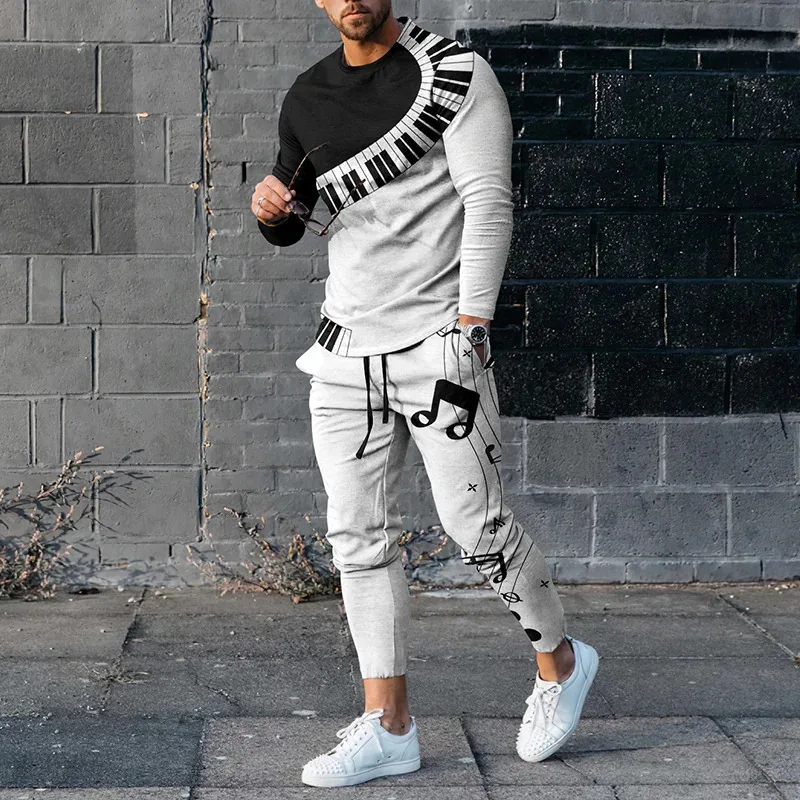 Men\'s Tracksuit Sets 3D Print Men Oversized Long Sleeve T-Shirt Trousers Jogging Suit Fashion Casual Street Tops 2 Piece Outfits