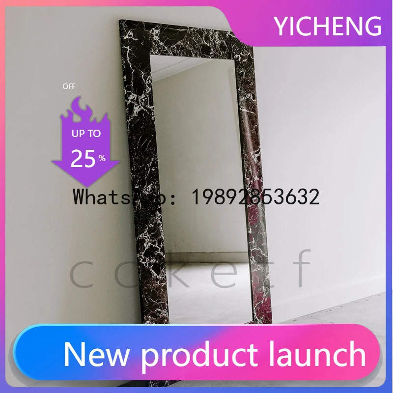 

CC Light luxury marble rectangular dressing mirror, living room bedroom fitting mirror, wall-mounted full-body floor mirror