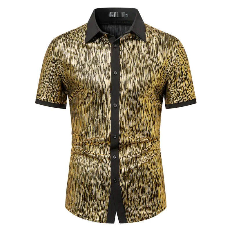 Summer Casual Short Sleeved T-shirt New Fashionable Sparkling Shirt Hot Selling Men's Short Sleeved Color Blocked Shirt