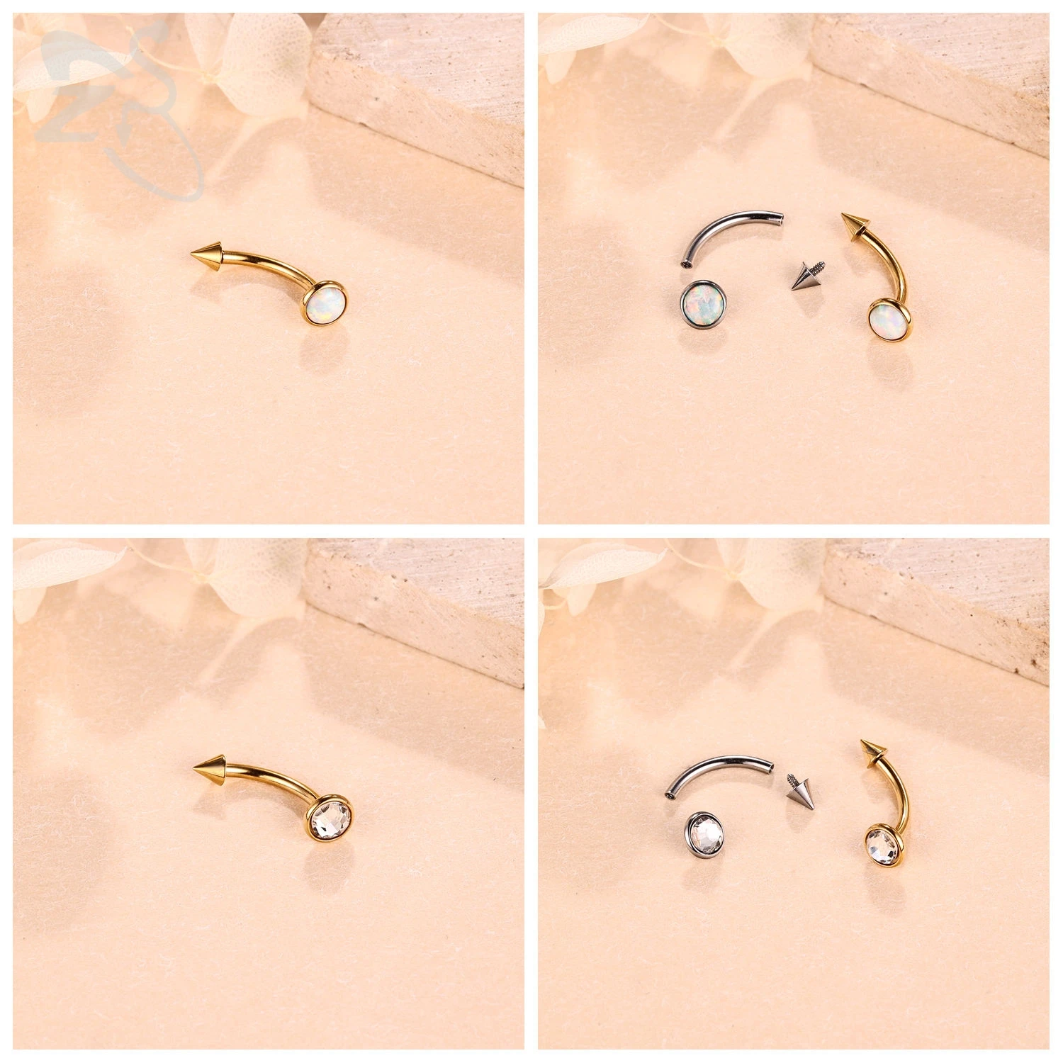 ZS 1PC Spike Bridge Piercing Stainless Steel Eyebrow Ring Curved Barbell Cartilage Earring Heart Moon Star Cone Labret Piercing image 5