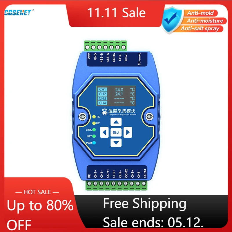 

Temperature Acquisition 4 Way RS485 Ethernet CDSENET ME31-XDXX0400 PT100 RTD Modbus Gateway Watchdog DNS Industrial