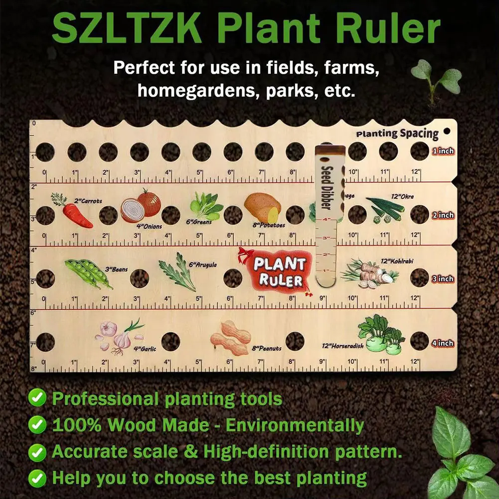 2/1 قطعة حديقة خشبية Dibber تباعد حاكم البذور الموزعات متعددة الوظائف المحمولة البذارة زرع مع أدوات البستنة النباتية Dibber