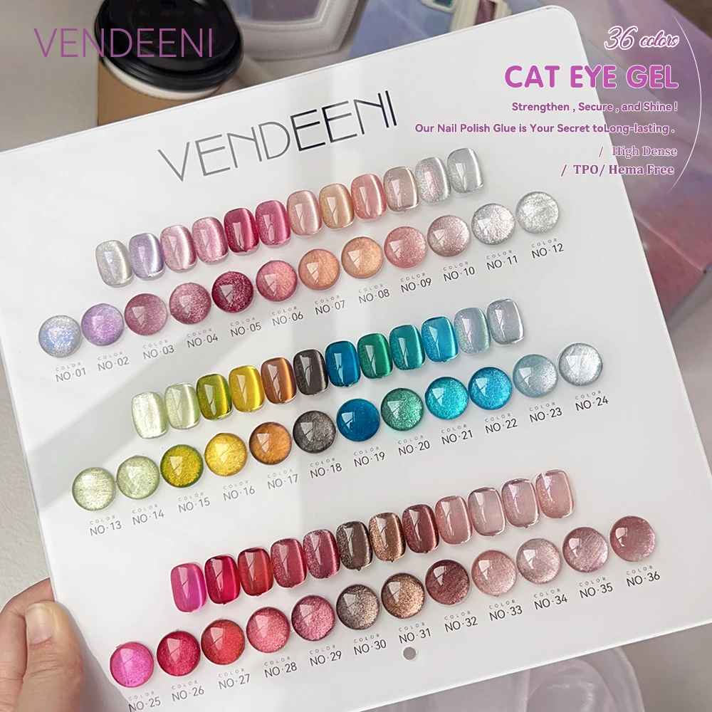 

Vendeeni 36 Colors/set Pink Glitter Cat Eye Gel Nail Polish UV LED Magnetic Crystal Nail Varnish With Color Card TPO/HEMA Free
