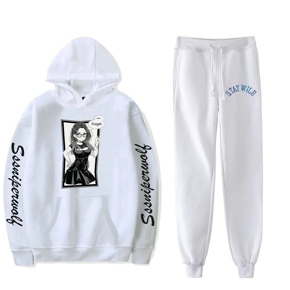 SssniperWolf That's Illegal Jumpsuits Vintage 90s PULLOVER Fashion Merch Hoodies Set Men Women Tracksuit Pants Two-Piece Suit