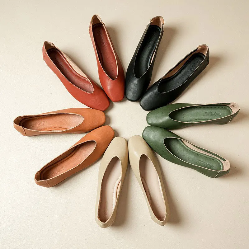 Zapatos franceses de tacón bajo con cabeza cuadrada para mujer, calzado informal sin cordones con fondo suave, diseño cómodo, talla grande, para las cuatro estaciones