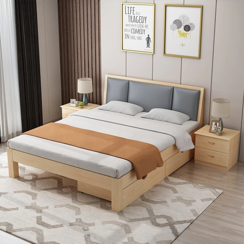 

Solid Wood Modern Simple 1.8 Meters Double Bed Rental Room 1.2 Meters Single Bed 1.5 Meters Simple Bed Frame