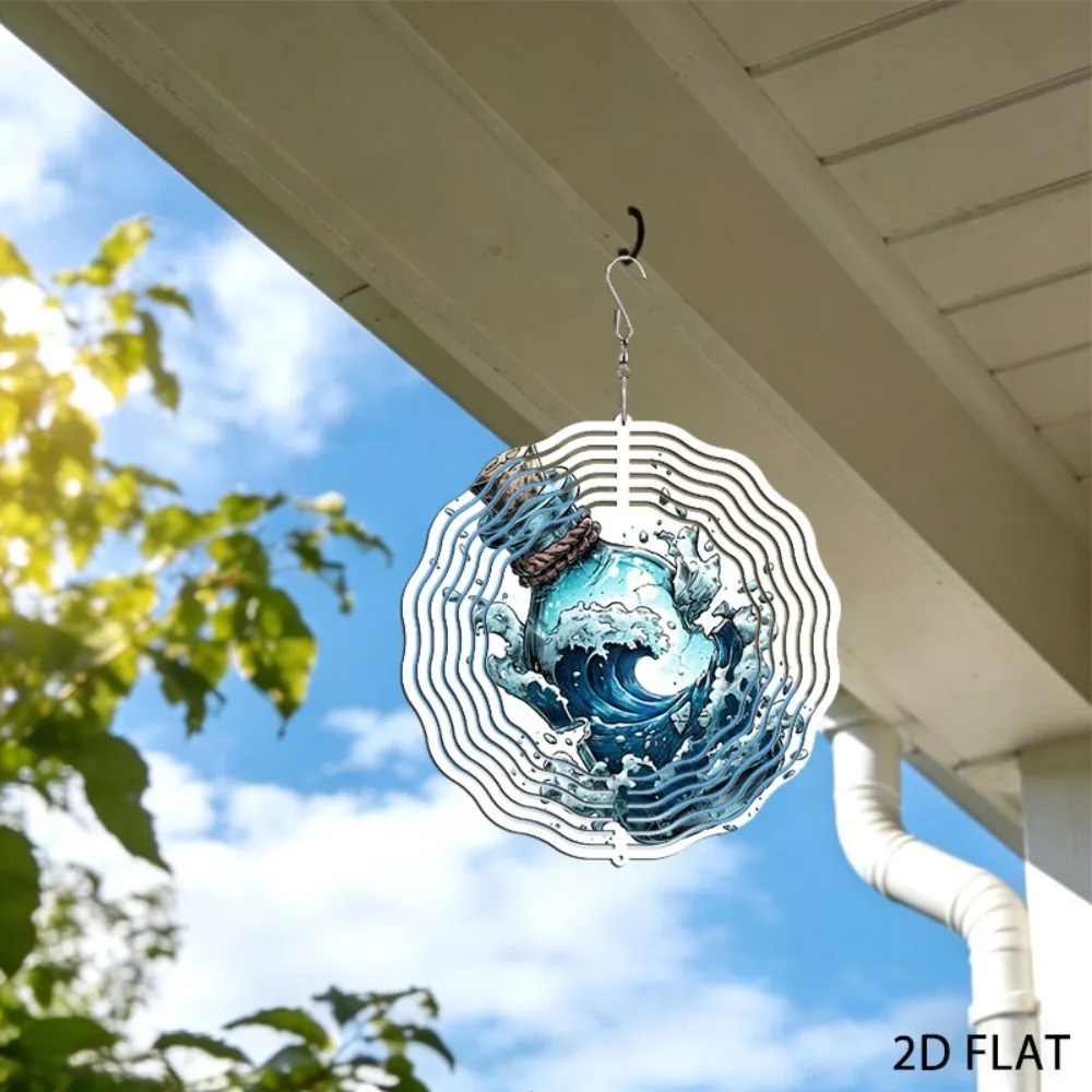 Iron Wind Chimes for Outdoor Garden Blue White Wave Yard Art Decor
