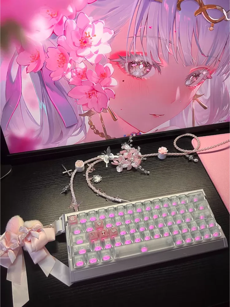 Pink Butterfly Style 2-in-1 Aviator Cable 1.3m Fully Luminous 8k Mechanical Keyboard Cable  Desktop Decoration Accessorie