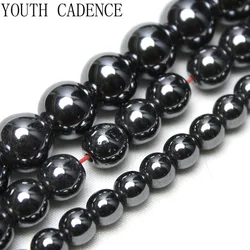 Perles Rondes en Hématite Noire Naturelle, 15 Pouces par Brin, Taille au Choix, pour Bijoux de 2, 3, 4, 6, 8, 10, 12mm