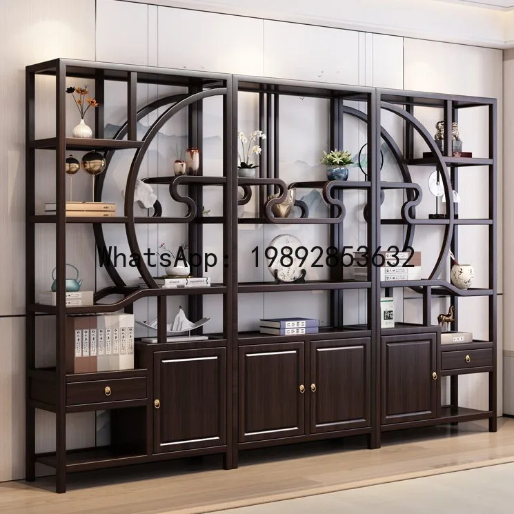 LYY Solid Wood Bogu Rack Multi-Treasure Pavilion Bookshelf Cabinet Premium Oak Multi-Treasure Pavilion Tea Room Storage