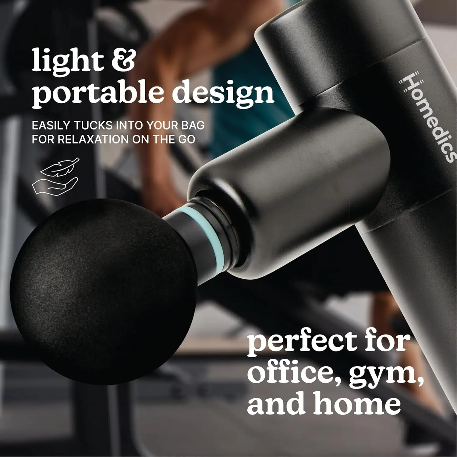 Therapist Select Compact Percussion Massager, 4 Attachments, Heat, Rechargeable, 3 Levels, Cordless Travel Massager