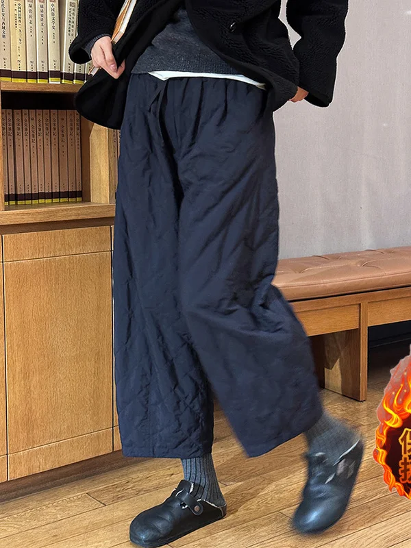 Thiened السراويل القطنية الدافئة فضفاضة واسعة الساق تسع نقاط بناطيل كاجوال للنساء عالية الخصر مستقيم الساق السراويل شتاء جديد #1